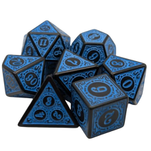 Load image into Gallery viewer, Magic Flame (Blue) - Enchanted Seas - 7 Piece DnD Dice Set | Acrylic RPG Gaming Dice
