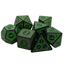 Load image into Gallery viewer, Magic Flame (Green) - "Enchanted Ent" - 7 Piece DnD Dice Set | Acrylic RPG Gaming Dice

