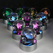 Load image into Gallery viewer, Pokemon 3D Crystal Ball Pikachu Gengar Eevee Mewtwo Anime Pokeball with Led Night Light Base
