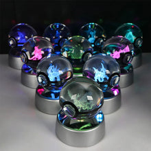 Load image into Gallery viewer, Pokemon 3D Crystal Ball Pikachu Gengar Eevee Mewtwo Anime Pokeball with Led Night Light Base
