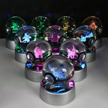 Load image into Gallery viewer, Pokemon 3D Crystal Ball Pikachu Gengar Eevee Mewtwo Anime Pokeball with Led Night Light Base

