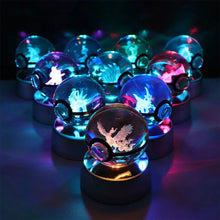 Load image into Gallery viewer, Pokemon 3D Crystal Ball Pikachu Gengar Eevee Mewtwo Anime Pokeball with Led Night Light Base
