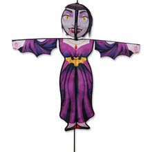 Load image into Gallery viewer, Premier Kites, Halloween Vampire Countess yard spinner with purple dress and bat wings on a white background
