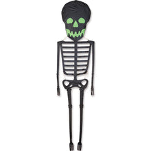 Load image into Gallery viewer, 13 Foot tall Black skeleton kite with green glowing eyes and mouth on a white background

