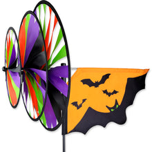 Load image into Gallery viewer, Colorful triple spinner with Halloween-themed bats and pumpkin design on a white background
