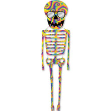 Load image into Gallery viewer, 21 Foot tall Tye Die skeleton kite with Sunglasses and black mouth on a white background
