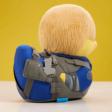Load image into Gallery viewer, Back View of Resident Evil Leon Plush toy duck in R.P.D. uniform with yellow background

