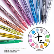 Load image into Gallery viewer, 12 Colors Metallic Markers Pens Silver Gold Paint Pens for Black Paper, Glass, Rock Painting
