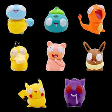 Load image into Gallery viewer, 8 PCS Silly Pokemon Mini Figurine Set, Pikachu Bulbasaur Charmander Squirtle Cute PVC Action Figures
