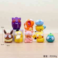 Load image into Gallery viewer, 8 PCS Silly Pokemon Mini Figurine Set, Pikachu Bulbasaur Charmander Squirtle Cute PVC Action Figures
