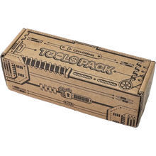 Load image into Gallery viewer, Cardboard box labeled 'Tools Pack' with mechanical design elements on a white background
