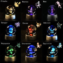 Load image into Gallery viewer, Pokemon 3D Crystal Ball Pokeballs with LED Light Base, Kids Anime Toy Gifts
