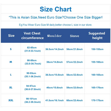 Load image into Gallery viewer, Size chart for vests with measurements in centimeters and inches
