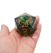 Load image into Gallery viewer, Green Slaadi&#39;s Eye - Giant D20 Moving Eye DnD Dice | Acrylic RPG Gaming Dice
