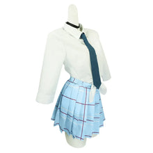 Load image into Gallery viewer, Mannequin wearing a white shirt, blue tie, and blue plaid skirt on a white background
