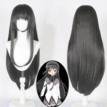 Load image into Gallery viewer, Black wig on a mannequin with an inset of an anime character wearing the wig.

