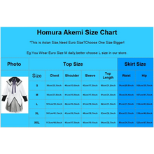 Load image into Gallery viewer, Size chart for Homura Akemi costume with measurements in centimeters.
