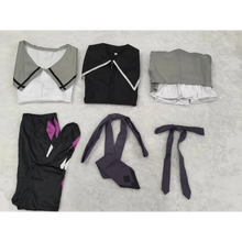 Load image into Gallery viewer, Homura Akemi Cosplay Costume accessory items including shirts, pants, and ties on a textured surface
